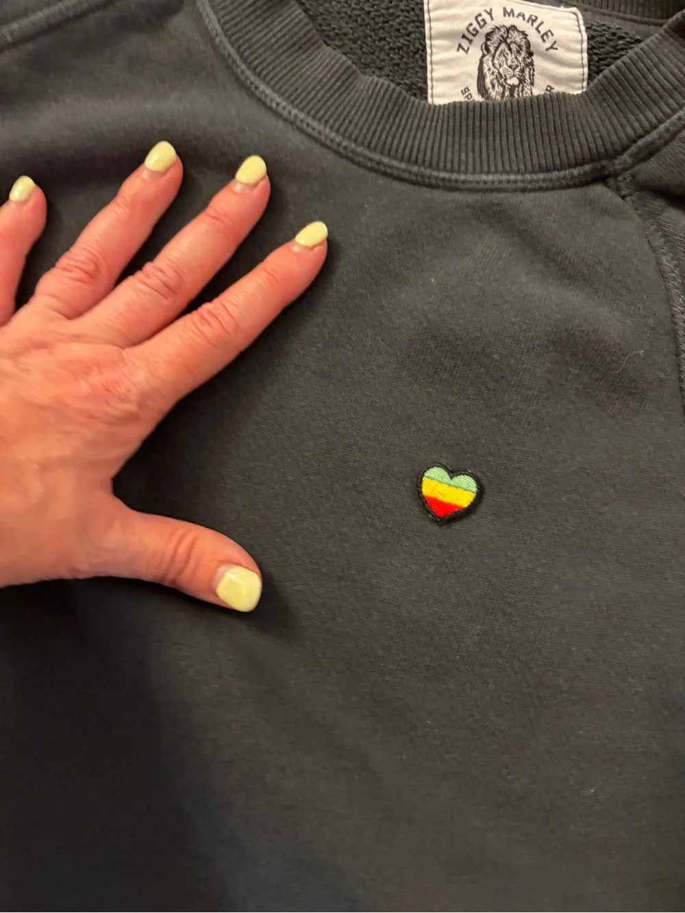 Ziggy Marley Spiritual Gangster grey Crewneck Sweatshirt with Small Heart patch